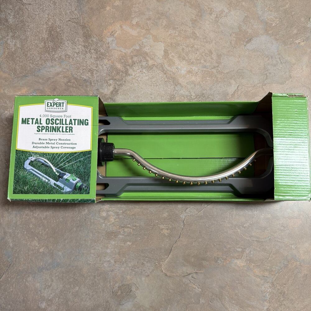 Expert Gardener 4,000 Sq. Ft. Metal Oscillating Sprinkler Adjustable Spray, NEW!